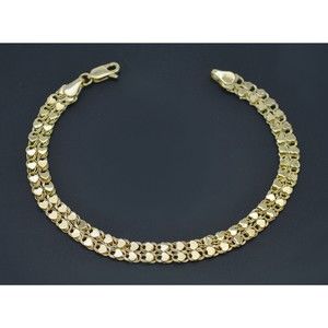 Real 10k Yellow Solid Gold 6mm Mirrored Heart Link Chain Bracelet 7"- 8"